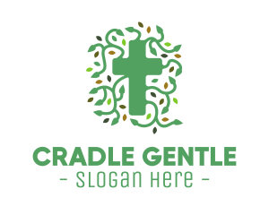 Green Vine Christian Cross logo design