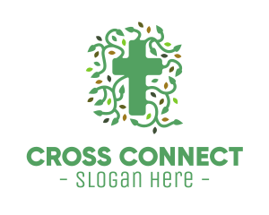 Green Vine Christian Cross logo design