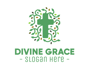 Green Vine Christian Cross logo
