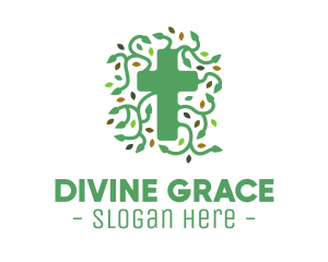 Green Vine Christian Cross logo design