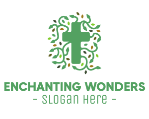 Green Vine Christian Cross logo design