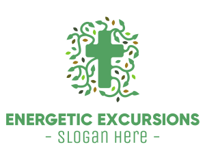 Green Vine Christian Cross logo design