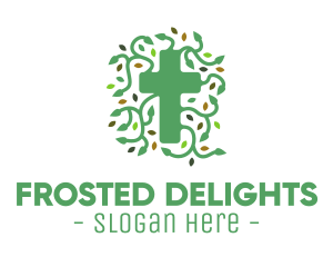 Green Vine Christian Cross logo design