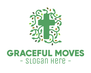 Green Vine Christian Cross logo design