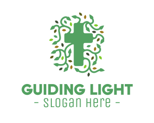 Green Vine Christian Cross logo design