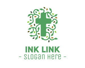 Green Vine Christian Cross logo design