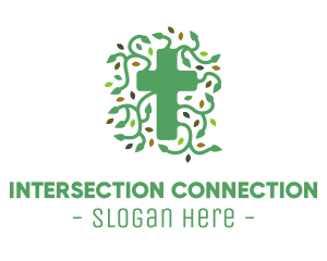 Green Vine Christian Cross logo design