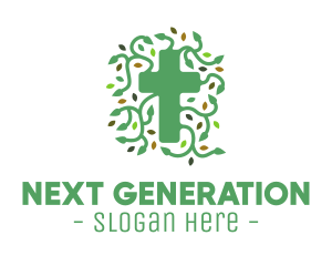 Green Vine Christian Cross logo design