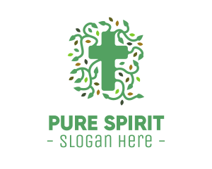 Green Vine Christian Cross logo design