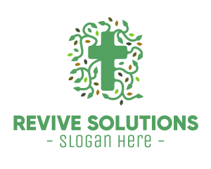 Green Vine Christian Cross logo design