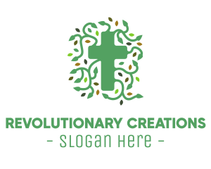 Green Vine Christian Cross logo design