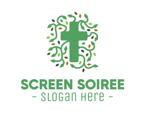 Green Vine Christian Cross logo design