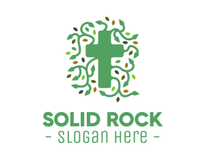 Green Vine Christian Cross logo design