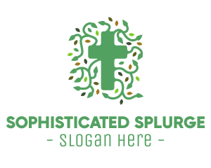 Green Vine Christian Cross logo design