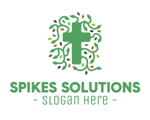 Green Vine Christian Cross logo design