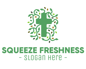 Green Vine Christian Cross logo design