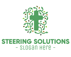 Green Vine Christian Cross logo design