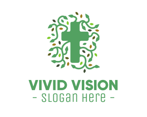 Green Vine Christian Cross logo design