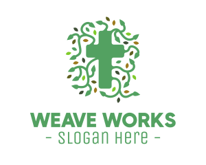 Green Vine Christian Cross logo design