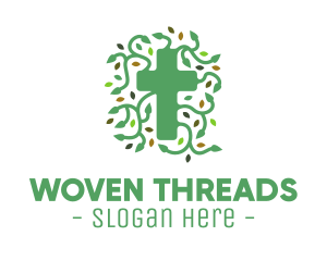 Green Vine Christian Cross logo design