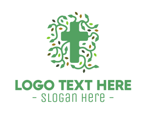 Symbolic - Green Vine Christian Cross logo design