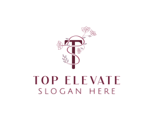 Floral Cosmetics Letter T logo design