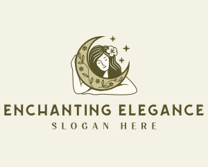 Floral Woman Moon Crescent logo design