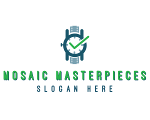 Wristwatch Time Checkmark logo design