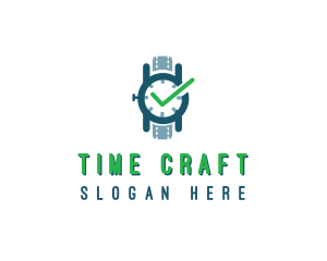 Wristwatch Time Checkmark logo design