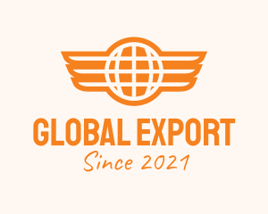 Orange Winged Globe logo design