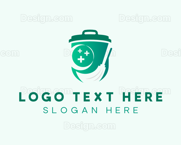 Broom Trash Bin Cleaning Logo