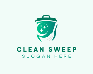 Broom Trash Bin Cleaning logo design