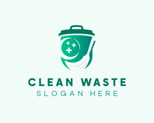 Broom Trash Bin Cleaning logo design