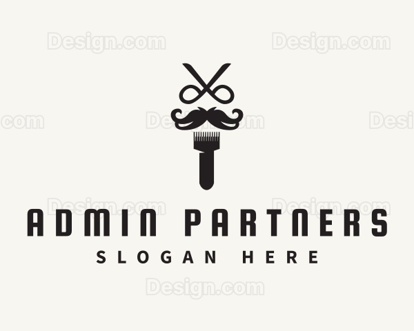 Scissors Mustache Barbershop Logo