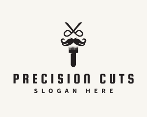 Scissors Mustache Barbershop logo design