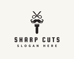 Scissors Mustache Barbershop logo design