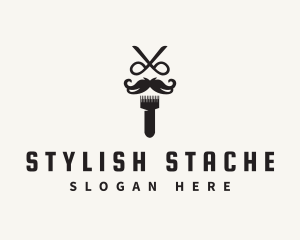 Scissors Mustache Barbershop logo design