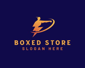 Human Boxing Punch Lightning logo design