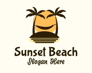 Hammock Coconut Tree Sunset logo design