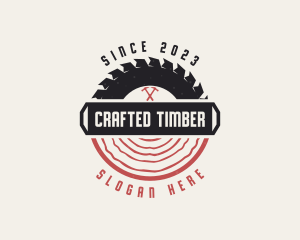 Woodcutting Saw Hammer logo design