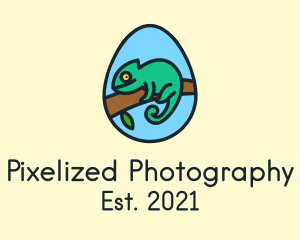 Green Chameleon Reptile Egg logo design