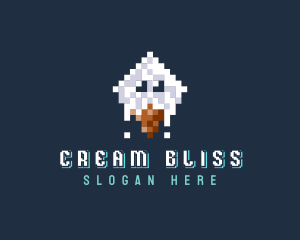 Pixelated Ice Cream Cone logo design