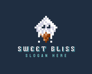 Pixelated Ice Cream Cone logo design