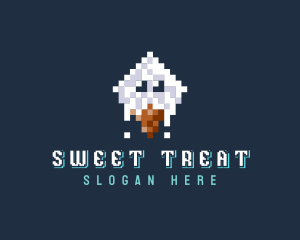 Pixelated Ice Cream Cone logo design