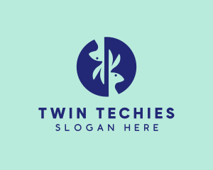 Animal Twin Rabbits logo design