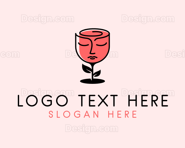 Wine Glass Rose Face Logo