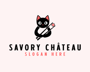 Asian Cat Sushi  logo design