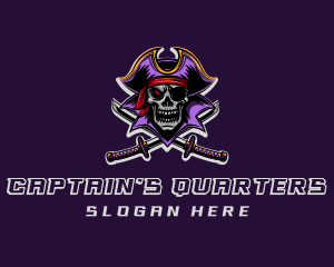 Pirate Skull Sword Captain logo design