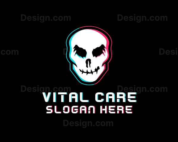 Horror Skull Glitch Logo