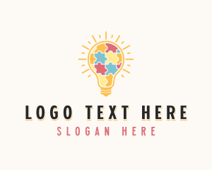 Jigsaw Light Bulb Puzzle Logo